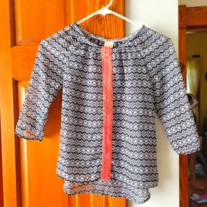 ❤️🩷❤️Tribal 3/4 sleeve neon pink black white print sheer top 7/8 7-8